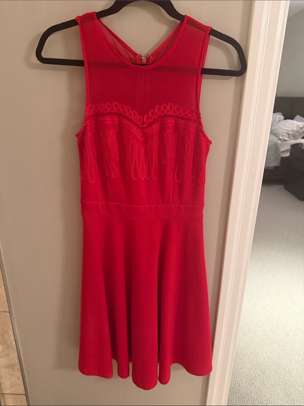 Mystic Red Sleeveless Mini Dress with Decorative Stitching